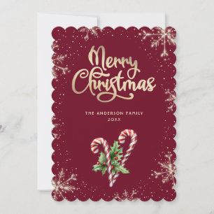Cartes Pour Fêtes Annuelles Bonbons en Canne de Noël Baies de Houx Rouges