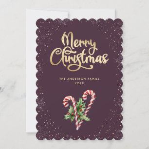 Cartes Pour Fêtes Annuelles Bonbons Violets au Cannelle Houx Noël Christmas