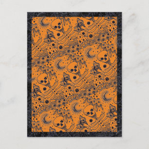 CARTES POUR FÊTES ANNUELLES BONES DANS LE SKELETON JARDIN, FOLK ART MOON MOTH