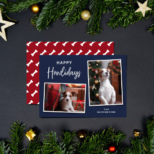 Cartes Pour Fêtes Annuelles Bones de Chien Bleu et Rouge Happy Howlidays Photo