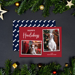 Cartes Pour Fêtes Annuelles Bones rouges et bleus de chien Happy Howlidays Pho