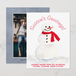 Cartes Pour Fêtes Annuelles Bonhomme de neige à l'aquarelle Vœux de la saison 