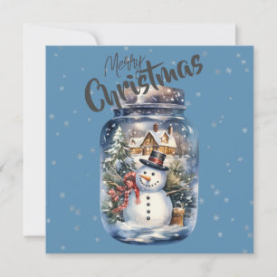 Cartes Pour Fêtes Annuelles Bonhomme de neige dans un pot Flocons de neige Ble