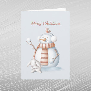 Cartes Pour Fêtes Annuelles Bonhomme de neige de Noël Boules de neige Lapin Aq