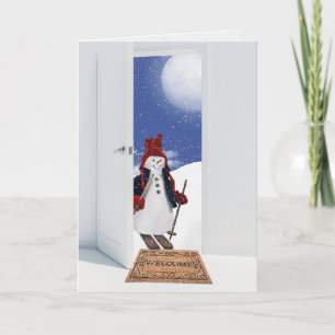 Cartes Pour Fêtes Annuelles Bonhomme de neige de Noël sur skis