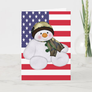 Cartes Pour Fêtes Annuelles Bonhomme de neige de soldat américain de Noël