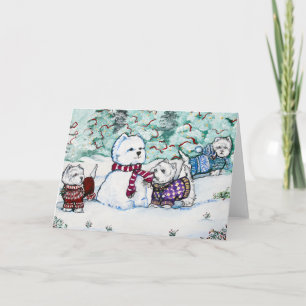 Cartes Pour Fêtes Annuelles Bonhomme de neige de Terrier blanc de montagne