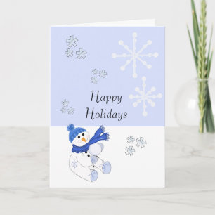 Cartes Pour Fêtes Annuelles Bonhomme de neige en bleu avec des flocons de neig
