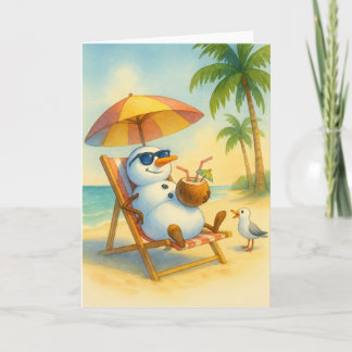 Cartes Pour Fêtes Annuelles Bonhomme de neige en congé (Paradis tropical)