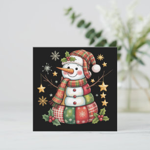 Cartes Pour Fêtes Annuelles Bonhomme de neige en patchwork rétro Joyeux Noël C