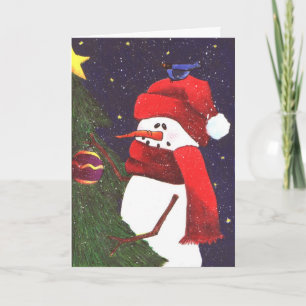 Cartes Pour Fêtes Annuelles Bonhomme de neige et geai bleu