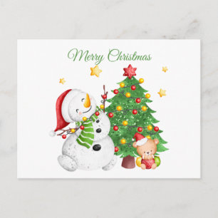 Cartes Pour Fêtes Annuelles Bonhomme de neige et ours en peluche Joyeux Noël 