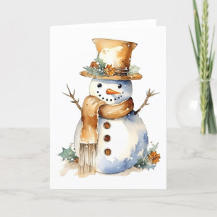 Cartes Pour Fêtes Annuelles Bonhomme de neige heureux avec accents dorés BLANK