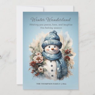 Cartes Pour Fêtes Annuelles Bonhomme de neige hivernal vibrant bleu givré