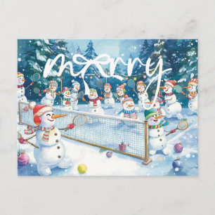 Cartes Pour Fêtes Annuelles Bonhomme de neige joue au tennis Noël aquarelle   