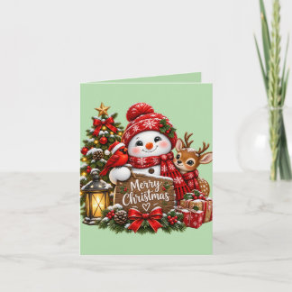 Cartes Pour Fêtes Annuelles Bonhomme de neige joyeux Noël Cardinal rouge Rouil