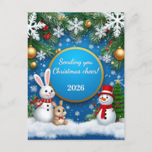 Cartes Pour Fêtes Annuelles Bonhomme de neige lapin fête d'hiver fantaisiste