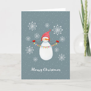 Cartes Pour Fêtes Annuelles Bonhomme de neige mignon avec l'étamine