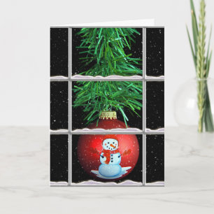 Cartes Pour Fêtes Annuelles bonhomme de neige ornement de Noël sur vitre hiver