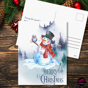 Cartes Pour Fêtes Annuelles Bonhomme de neige & Scène de Noël à l'aquarelle de