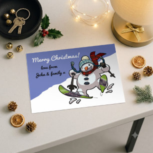 Cartes Pour Fêtes Annuelles Bonhomme de neige skieur Joyeux Noël ! Message Des