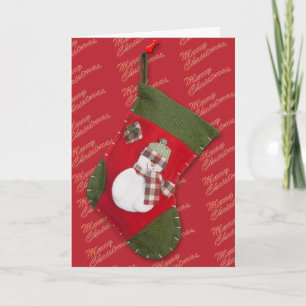 Cartes Pour Fêtes Annuelles Bonhomme de neige sur chaussette de Noël sur fond