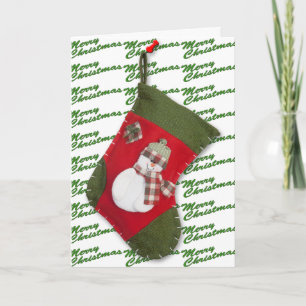 Cartes Pour Fêtes Annuelles Bonhomme de neige sur chaussette de Noël sur fond