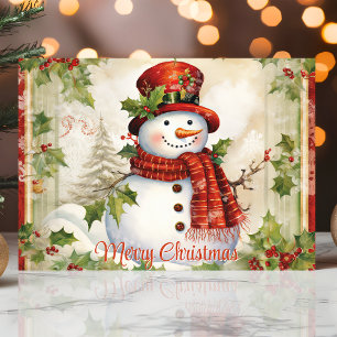 Cartes Pour Fêtes Annuelles Bonhomme de neige vintage avec un joyeux Noël de h