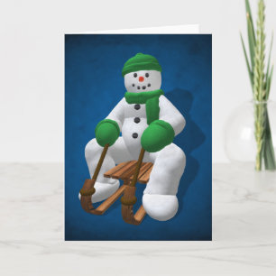 Cartes Pour Fêtes Annuelles Bonhomme de neige vintage Sledding