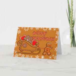 Cartes Pour Fêtes Annuelles BONHOMME EN PAIN D'ÉPICE, BISCUIT et SLEIGH par