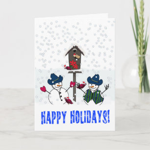 Cartes Pour Fêtes Annuelles Bonhommes de neige avec chapeaux de cow-boy à Noël