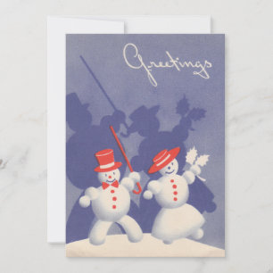 Cartes Pour Fêtes Annuelles Bonhommes de neige de Noël dansant vintage dans la