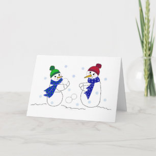 Cartes Pour Fêtes Annuelles Bonhommes de neige jouant dans la neige