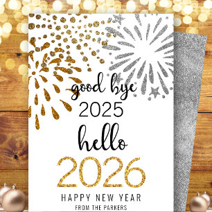 Cartes Pour Fêtes Annuelles Bonjour 2024 Parties scintillant d'or Festive feux