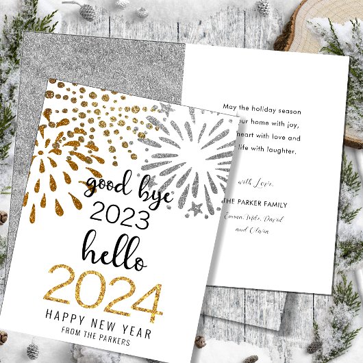 Cartes Pour Fêtes Annuelles Bonjour 2025 Parties scintillant d'or Festive feux