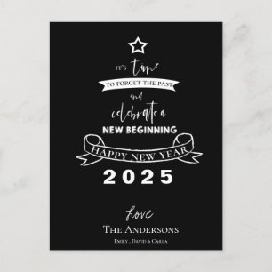 Cartes Pour Fêtes Annuelles Bonjour 2025 Typographie Noir Blanc Étoile Nouvel
