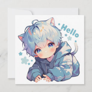 Cartes Pour Fêtes Annuelles Bonjour Anime Catboy