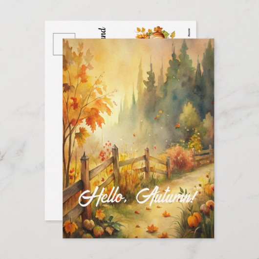 Cartes Pour Fêtes Annuelles Bonjour, Automne - Paysage Automne Rustique (Devant / Derrière)