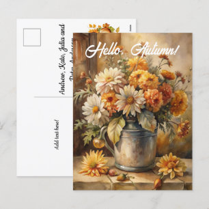 Cartes Pour Fêtes Annuelles Bonjour, Automne - Seau avec Fleurs