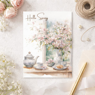 Cartes Pour Fêtes Annuelles Bonjour Bouquet de Fleurs Roses Aquarelle Printani