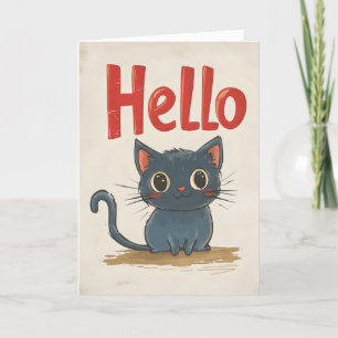 Cartes Pour Fêtes Annuelles Bonjour Chat noir