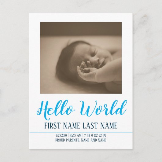 Cartes Pour Fêtes Annuelles Bonjour le Monde - annonce de naissance avec photo (Devant)