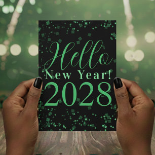 Cartes Pour Fêtes Annuelles Bonjour Nouvel An ! Bonne Année Vert Noir Étincell