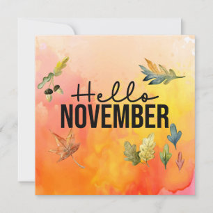 Cartes Pour Fêtes Annuelles Bonjour Novembre avec Falling Feuille aquarelle Ho