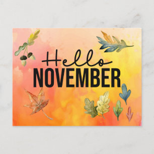 Cartes Pour Fêtes Annuelles Bonjour Novembre avec l'aquarelle Feuille en chute
