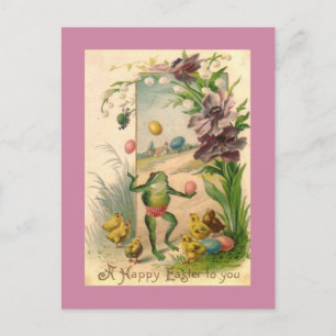 CARTES POUR FÊTES ANNUELLES BONJOUR OEUF DE PÂQUES JOUER FROG AVEC POULET