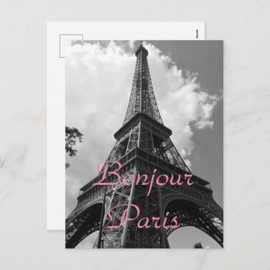 Cartes Pour Fêtes Annuelles Bonjour Paris Noir Blanc Tour Eiffel France (Devant / Derrière)