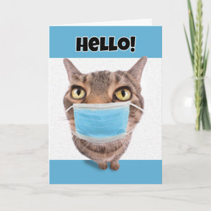 Cartes Pour Fêtes Annuelles Bonjour Penser de vous Tabby Chat en Coronavirus F