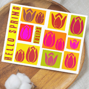 Cartes Pour Fêtes Annuelles Bonjour style timbre tulipes ressort coloré