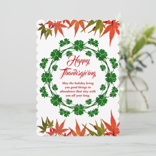 Cartes Pour Fêtes Annuelles Bonne Action de grâce Couronne verte Feuilles d'ér (Debout devant)